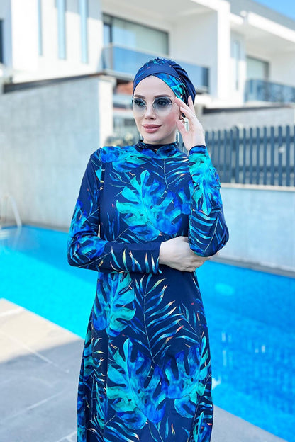 Lycra Fully Covered Hijab Swimsuit R056 Tropical