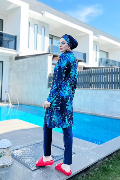 Lycra Fully Covered Hijab Swimsuit R056 Tropical