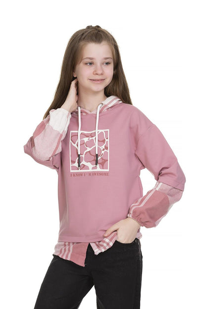 Girl's Hooded Plaid Garnish Hoodie 9-14 Years Lx157