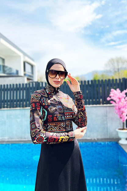 Zippered Lycra Fully Covered Hijab Swimsuit R076 Peru