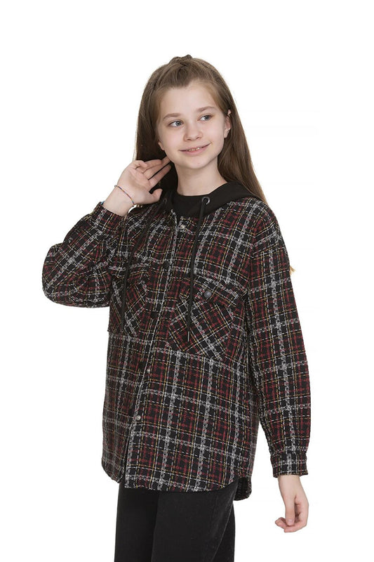 Girl's Hooded Shirt with Pockets 9-14 Years Lx149