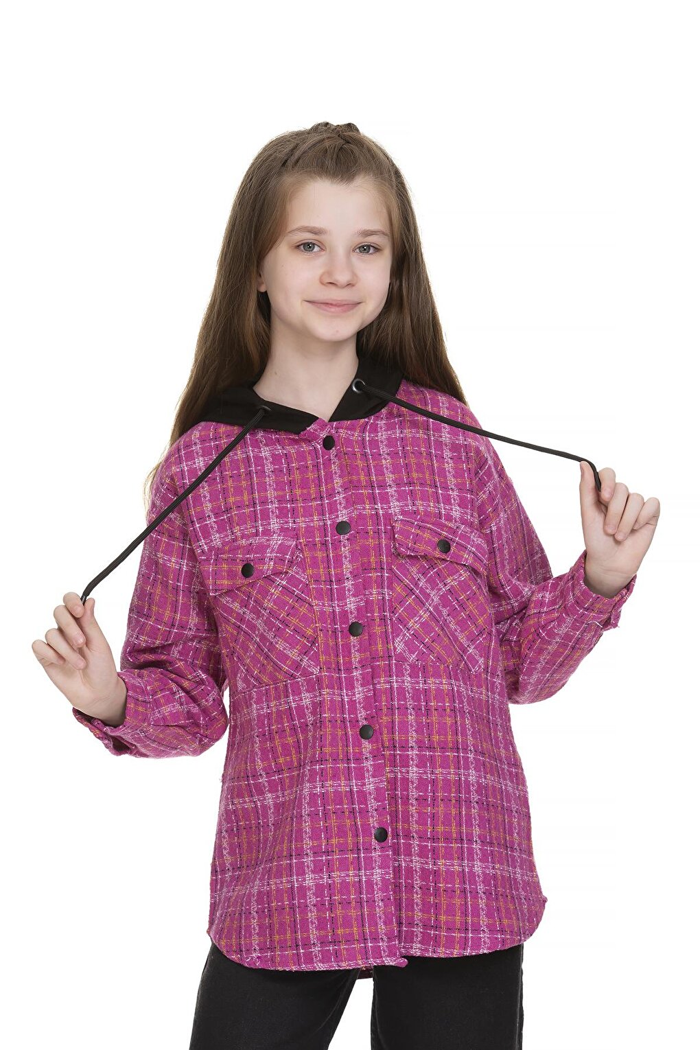 Girl's Hooded Shirt with Pockets 9-14 Years Lx149