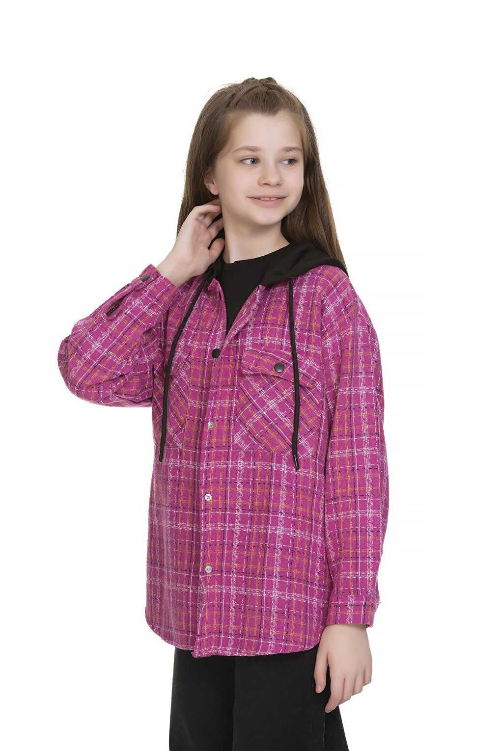 Girl's Hooded Shirt with Pockets 9-14 Years Lx149