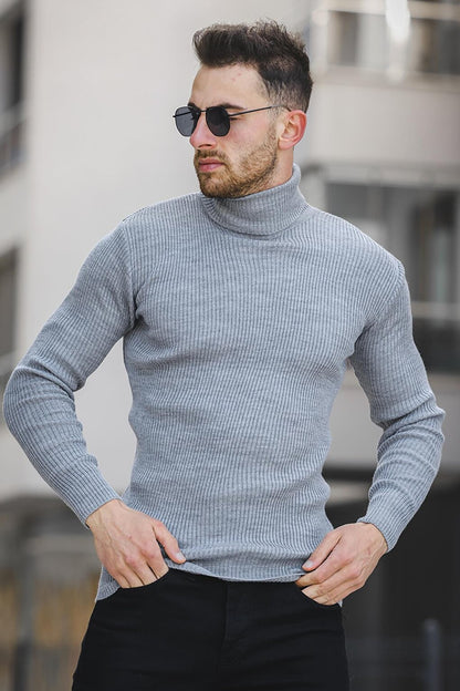 Thin Ribbed Slim Fit Men's Turtleneck Sweater