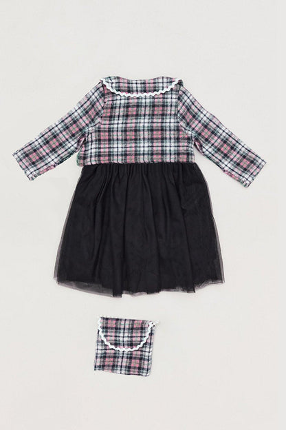 Plaid Patterned Girl's Dress with Bag Accessories