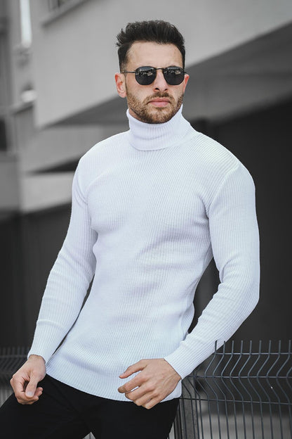 Thin Ribbed Slim Fit Men's Turtleneck Sweater