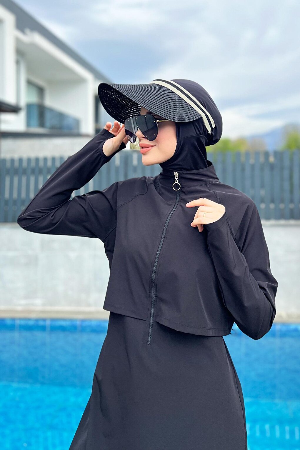 Black Full Covered Swimming Hijab Swimsuit R003 Nurhan