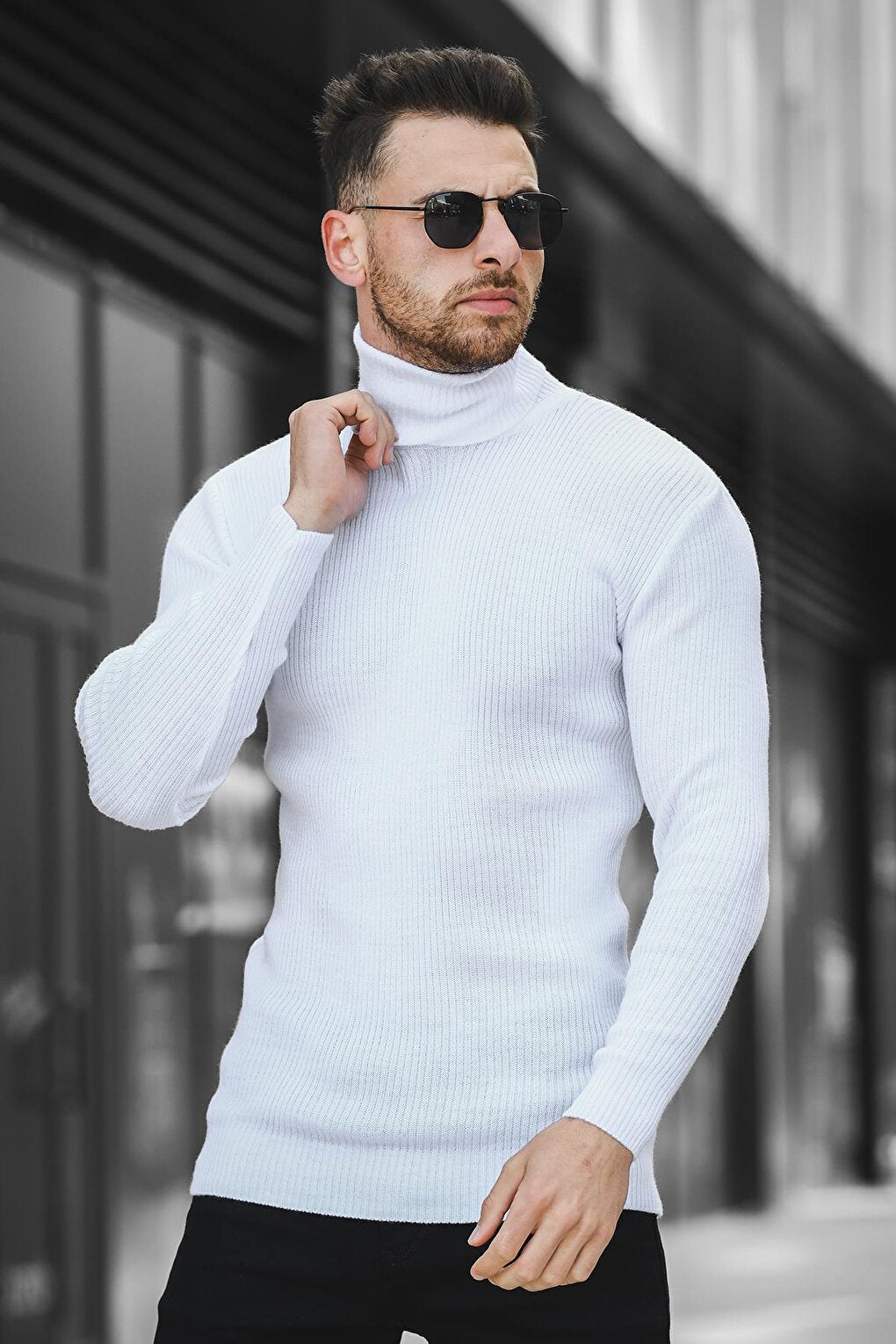 Thin Ribbed Slim Fit Men's Turtleneck Sweater