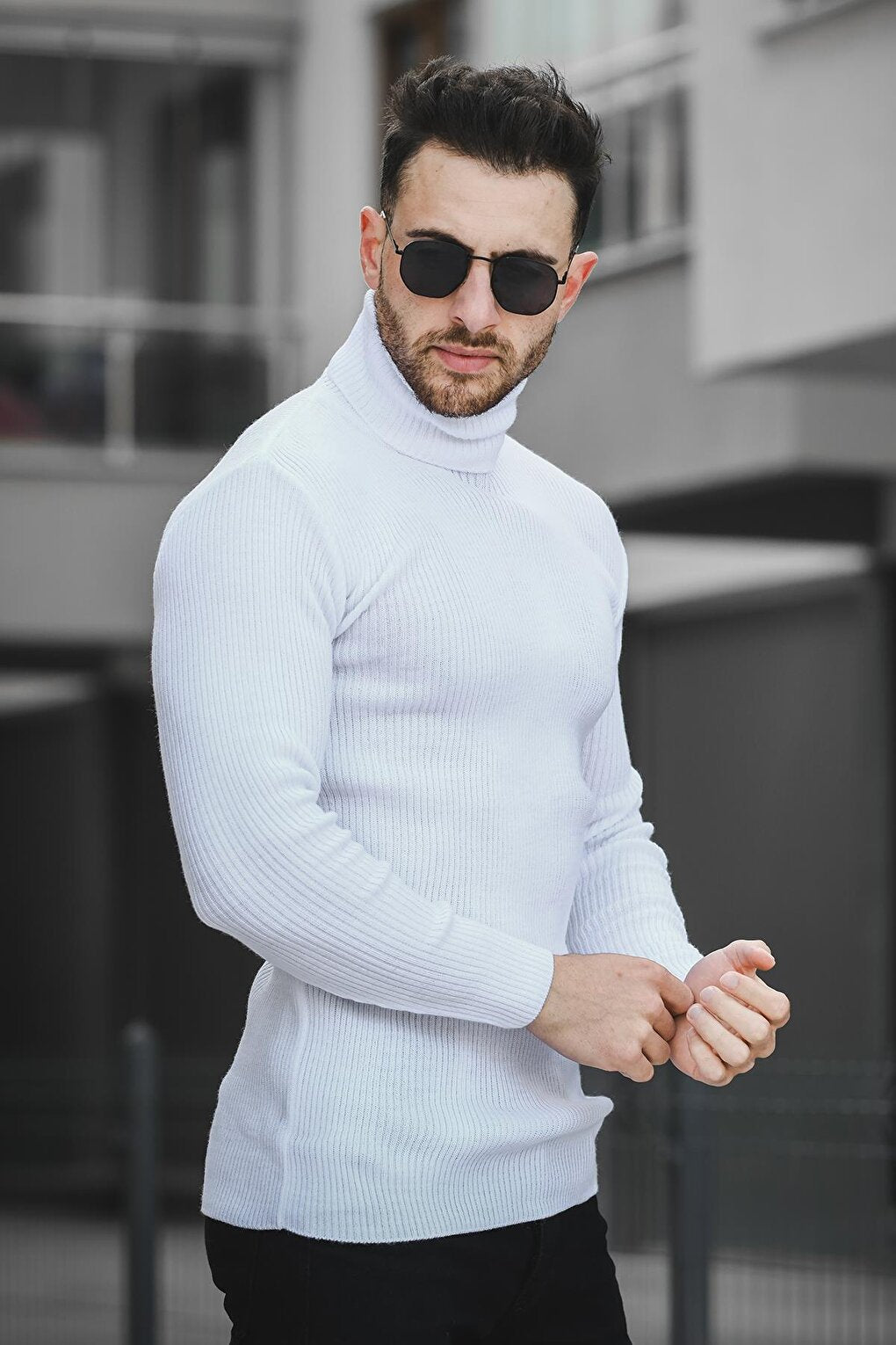 Thin Ribbed Slim Fit Men's Turtleneck Sweater