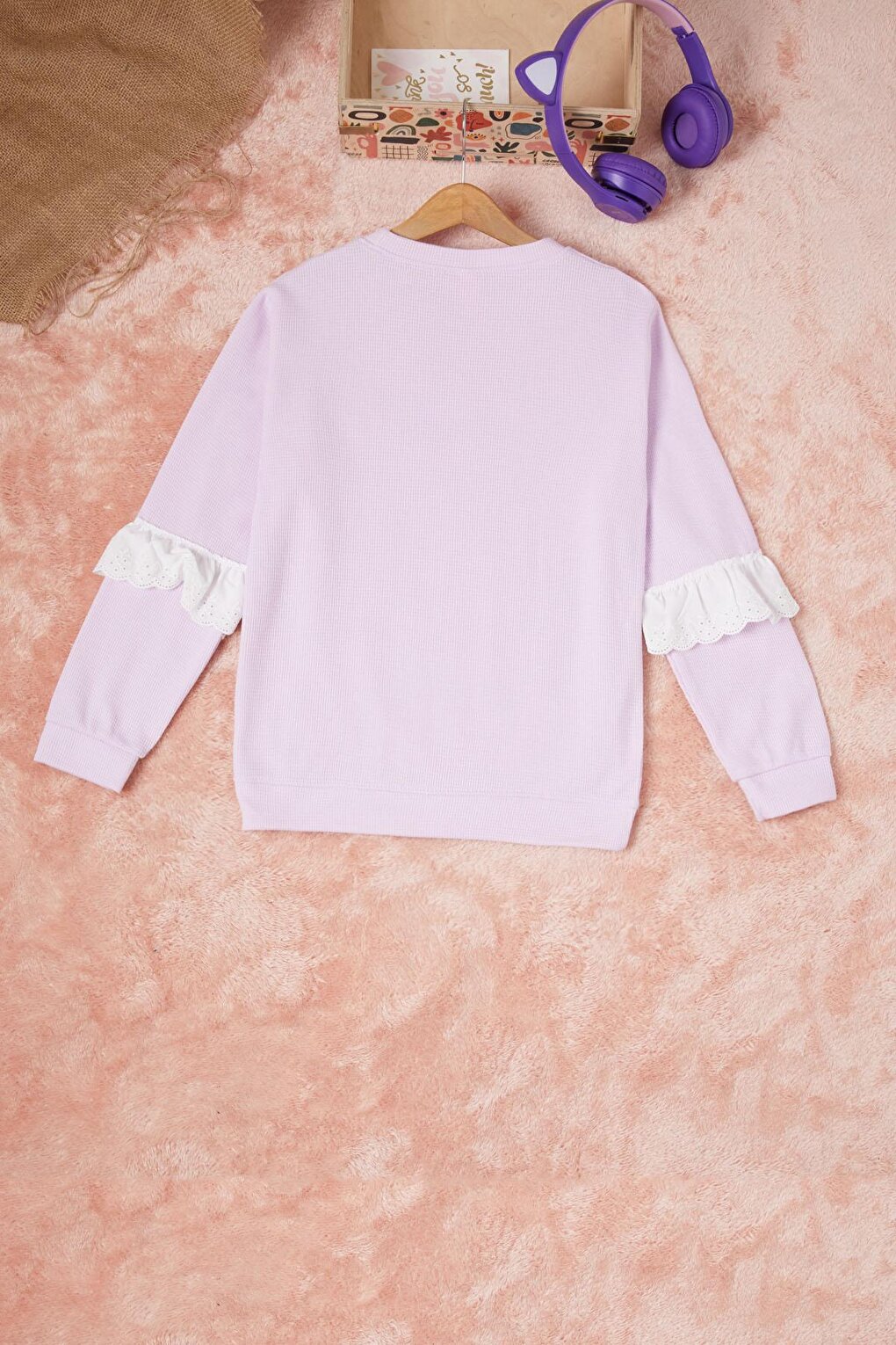 Lilac Smile Embroidered Girl's Waffle Sweatshirt 16593