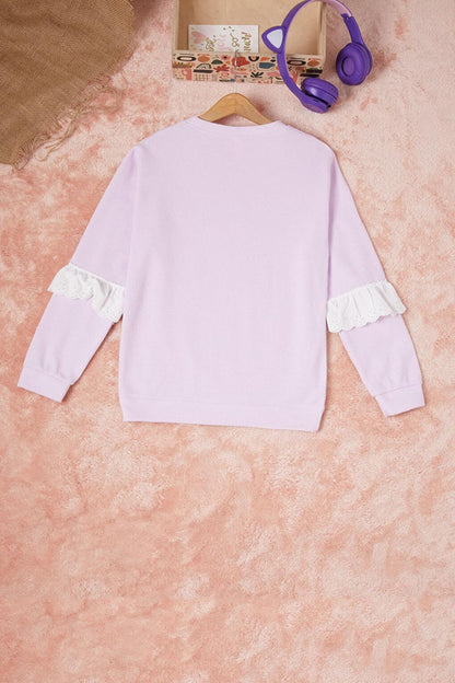 Lilac Smile Embroidered Girl's Waffle Sweatshirt 16593