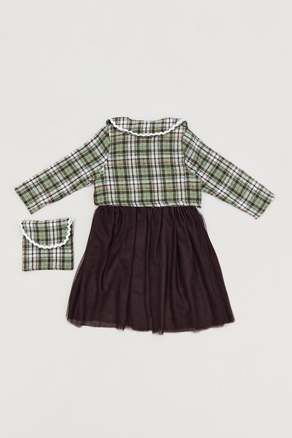 Plaid Patterned Girl's Dress with Bag Accessories