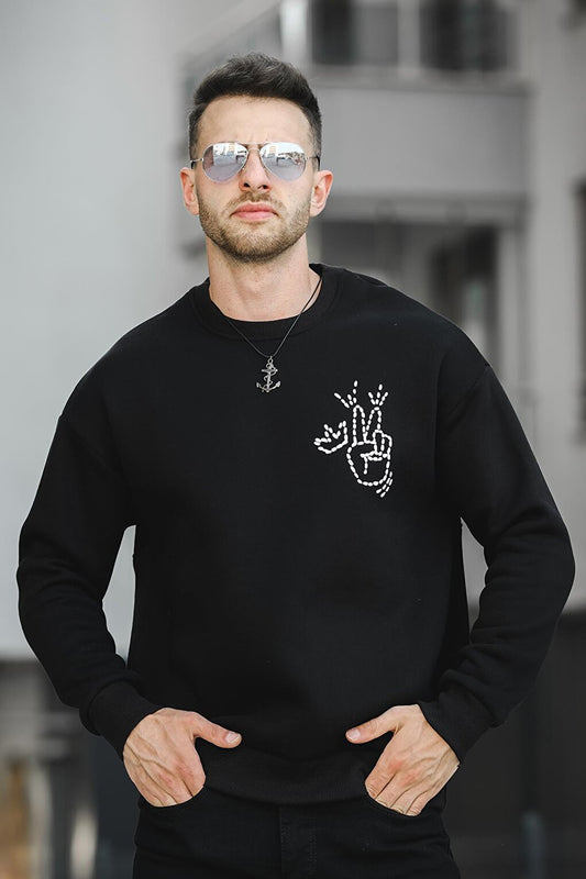 Three Thread Raised Back Printed Crew Neck Oversize Men's Sweatshirt