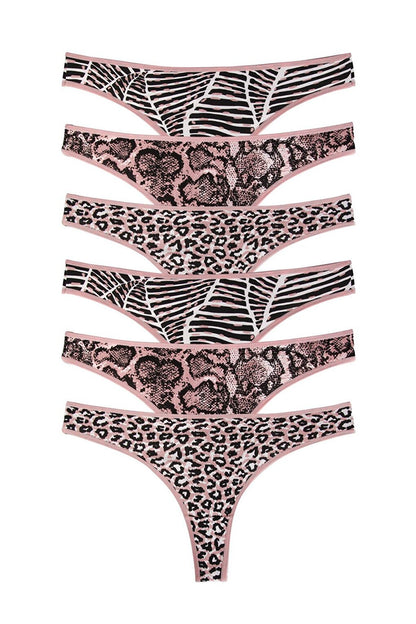 Women's Leopard Patterned Thong 6 Pack