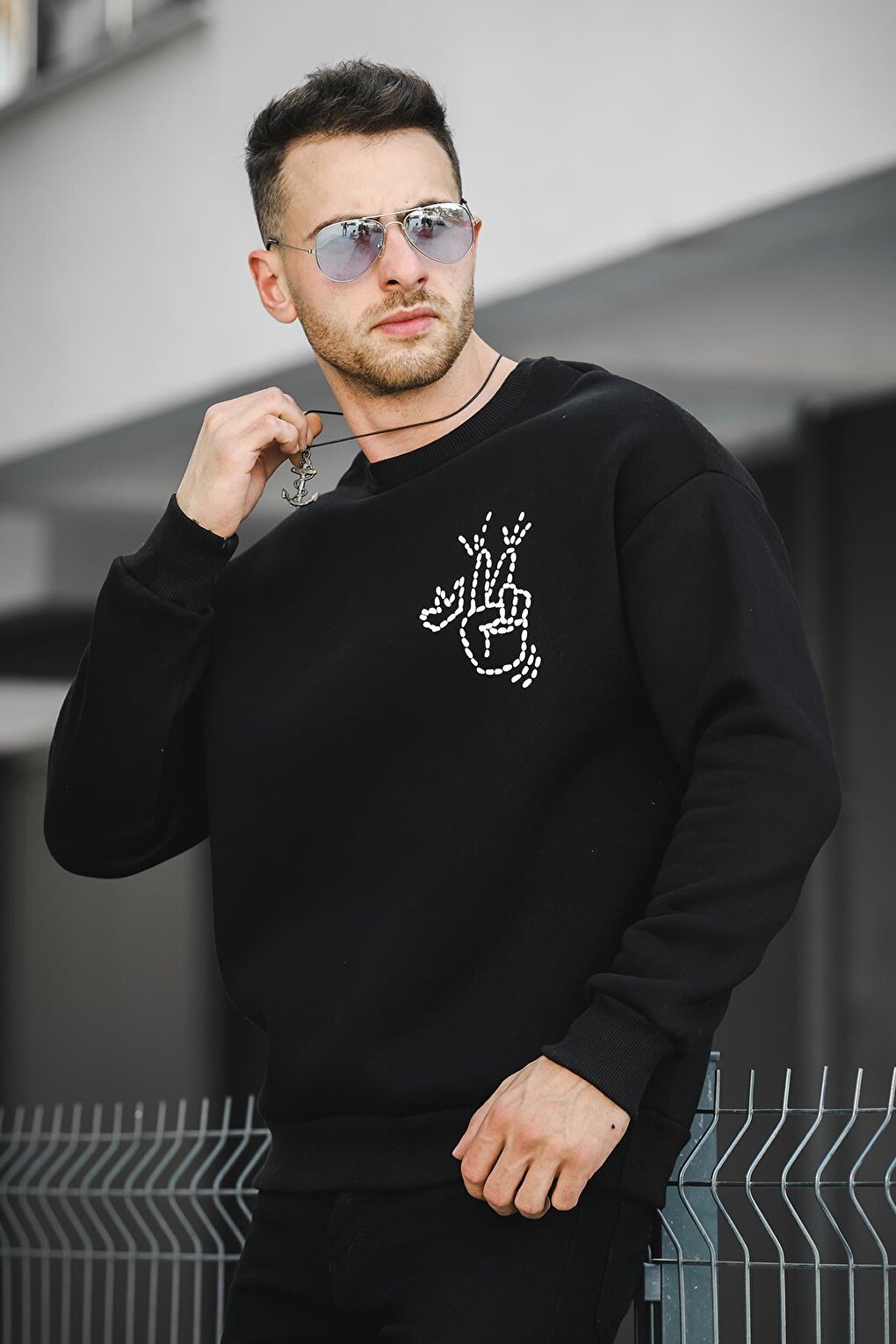 Three Thread Raised Back Printed Crew Neck Oversize Men's Sweatshirt