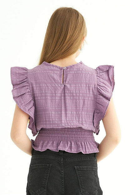 Girl's Purple Colored Bat Sleeve Elastic Blouse