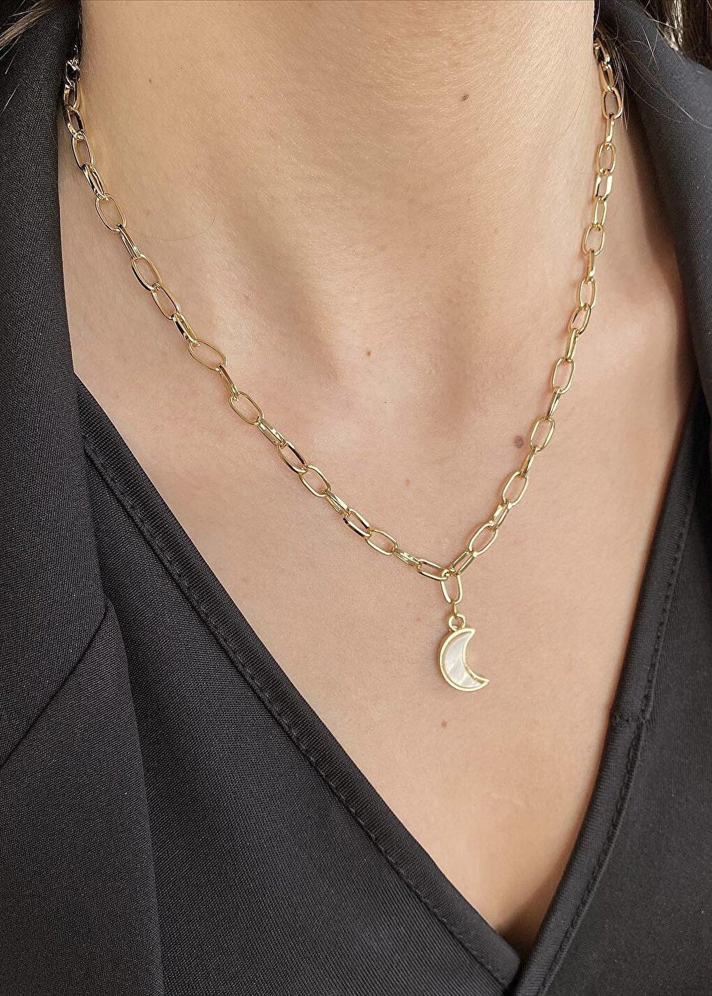 Gold Women's Moon Chain Necklace