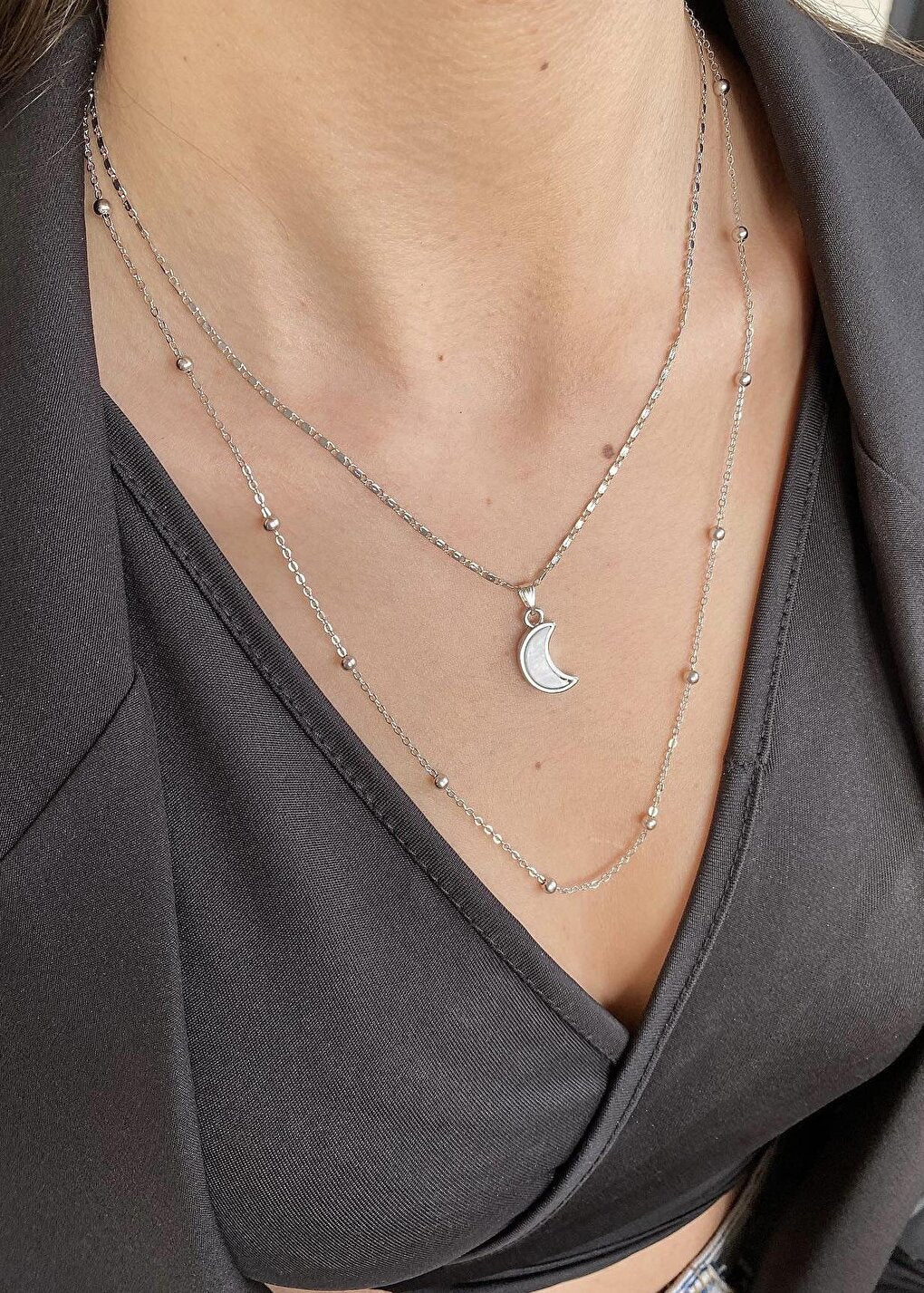 Moon Sedef Combination Women's Necklace