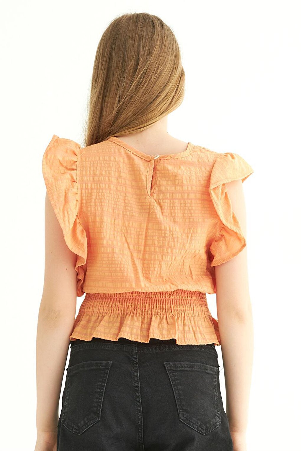 Girl's Orange Colored Bat Sleeve Elastic Blouse