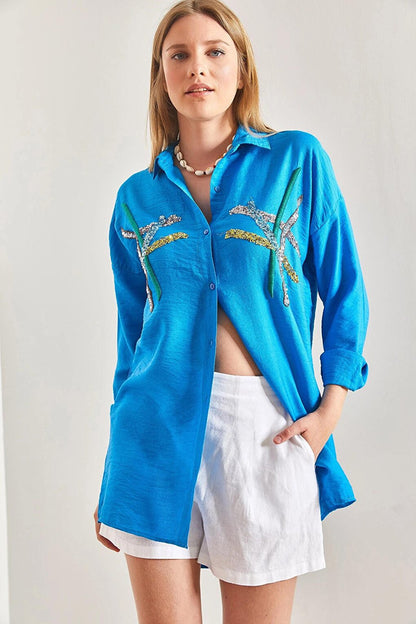 Women's Sequin Pallet Embroidered Shirt