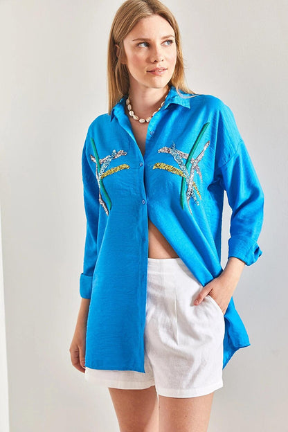 Women's Sequin Pallet Embroidered Shirt