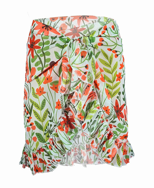 Frida Green Leaf Pattern Short Ruffle Pareo