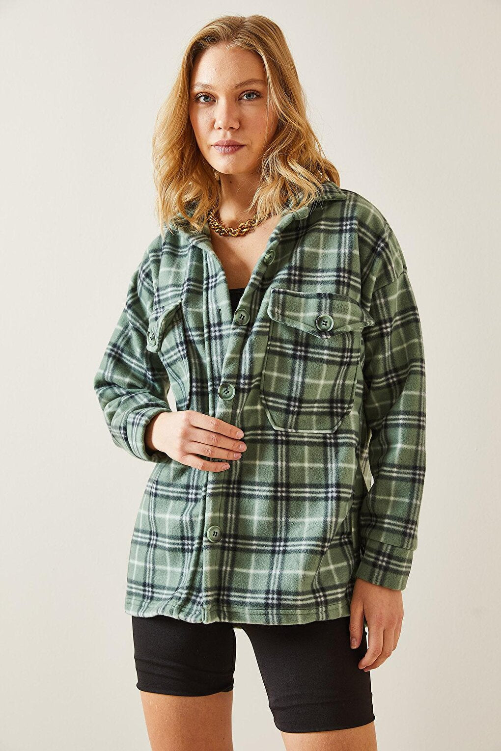 Green Checkered Fleece Shirt 4KXK2-47702-08