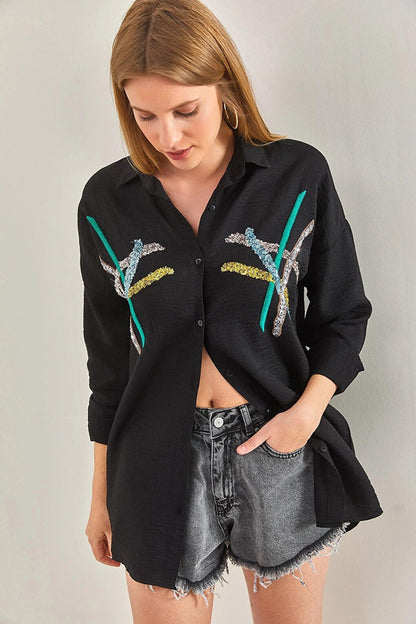 Women's Sequin Pallet Embroidered Shirt