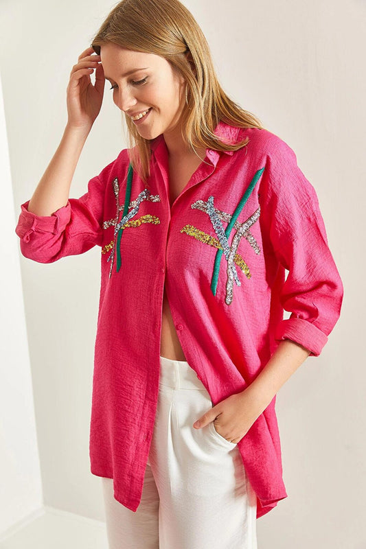 Women's Sequin Pallet Embroidered Shirt