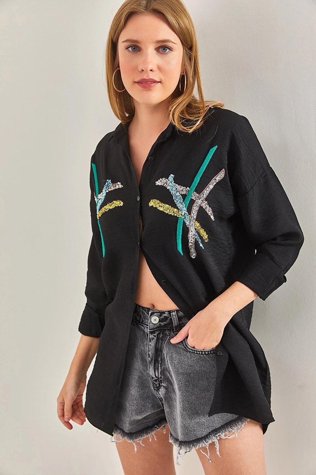 Women's Sequin Pallet Embroidered Shirt