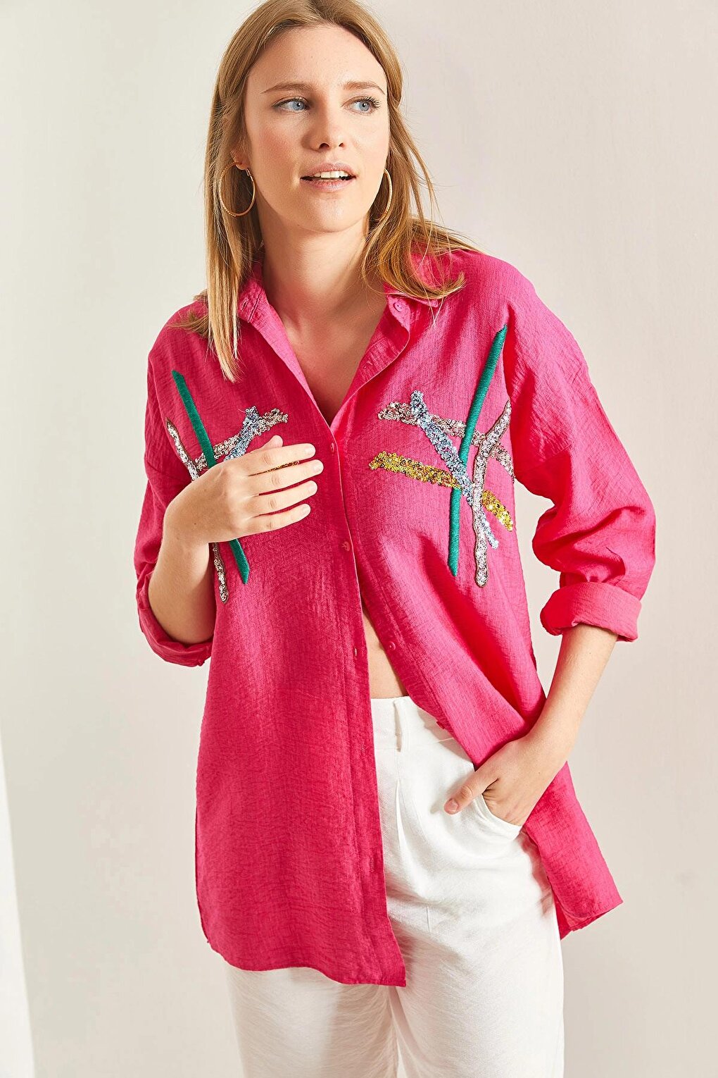 Women's Sequin Pallet Embroidered Shirt