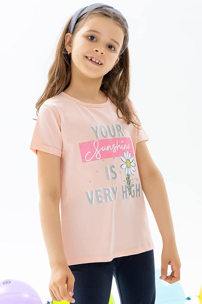 Girl's T-Shirt Floral Printed Salmon (Age 8-12)