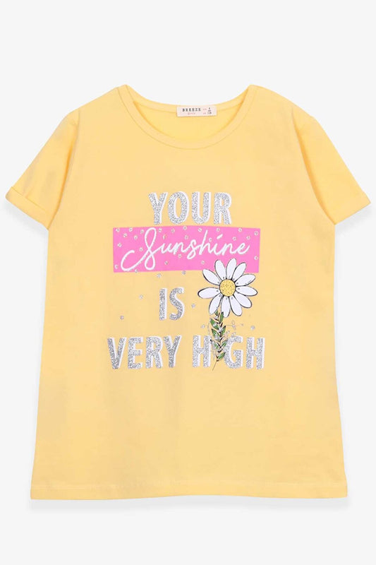 Girl's T-Shirt Floral Printed Yellow (Age 8-12)