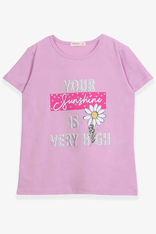 Girl's T-Shirt Floral Printed Purple (Age 9-12)