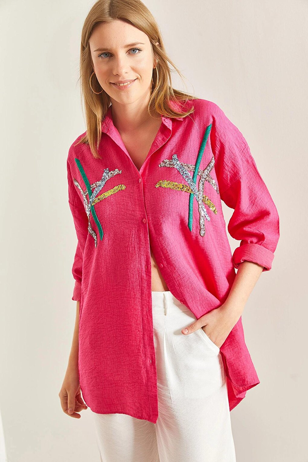 Women's Sequin Pallet Embroidered Shirt