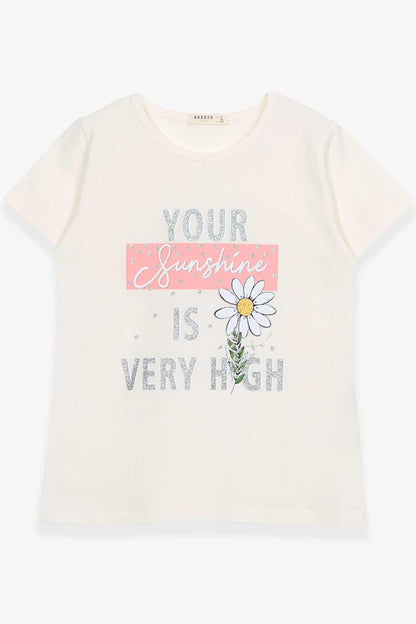 Girl's T-Shirt Floral Printed Ecru (Age 9-12)