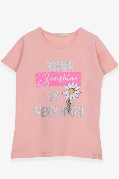 Girl's T-Shirt Floral Printed Salmon (Age 8-12)