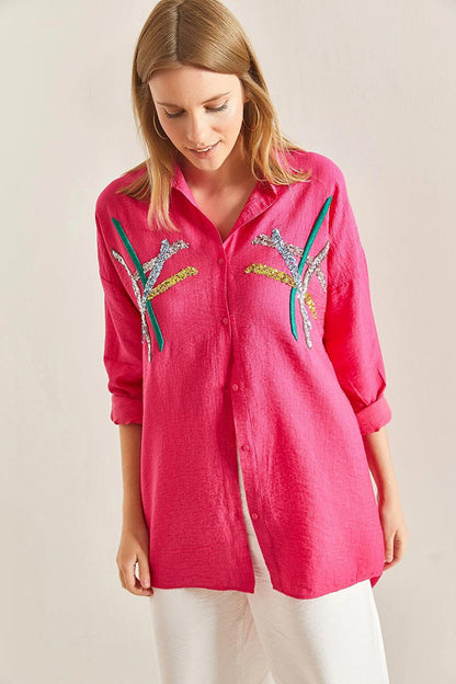 Women's Sequin Pallet Embroidered Shirt