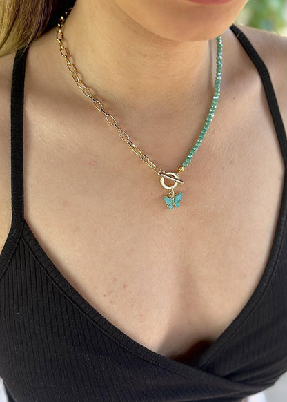 Chain Crystal Women's Turquoise Butterfly Necklace