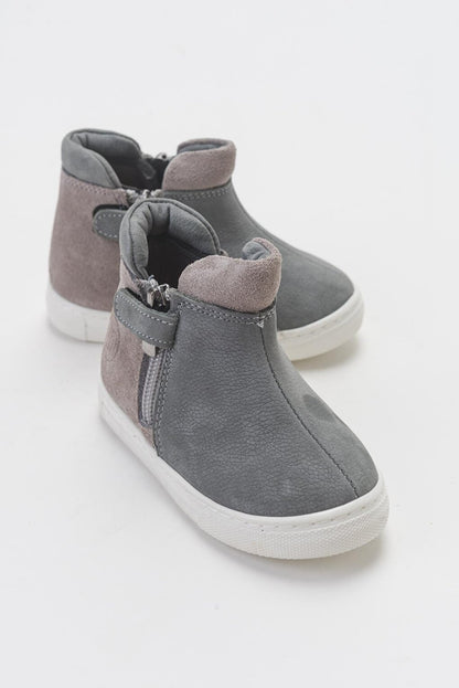 Boy's Gray Genuine Leather Children's Boots