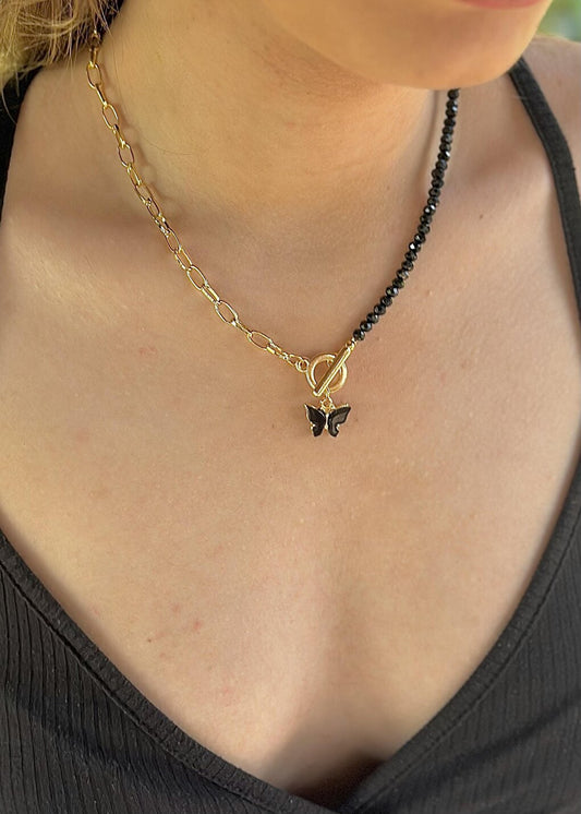 Crystal Chain Black Women's Butterfly Necklace