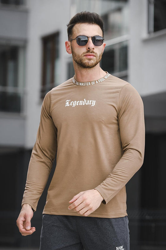 Slim Fit Lycra Crew Neck Men's Sweatshirt with Printed Collar