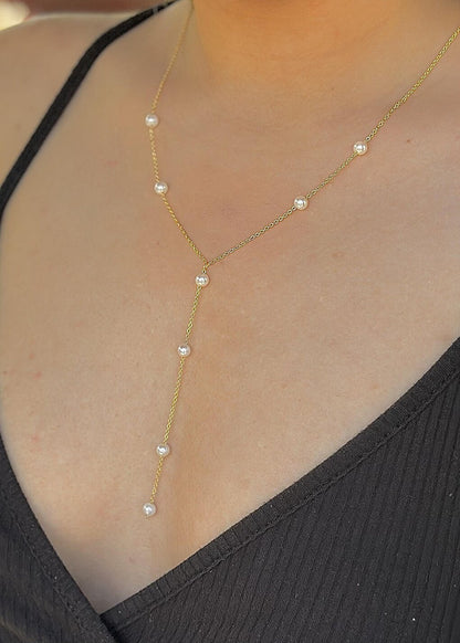 Thin Chain Pearl Design Gold Women's Necklace