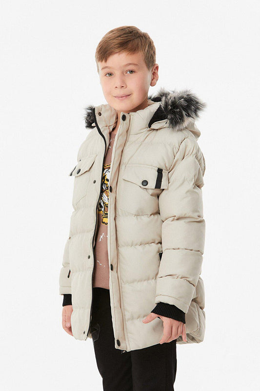 Hooded Boy's Coat with Zipper Pocket