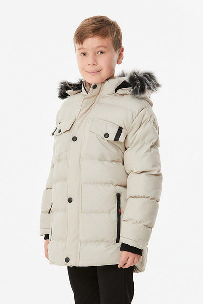 Hooded Boy's Coat with Zipper Pocket