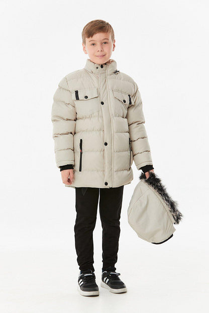 Hooded Boy's Coat with Zipper Pocket