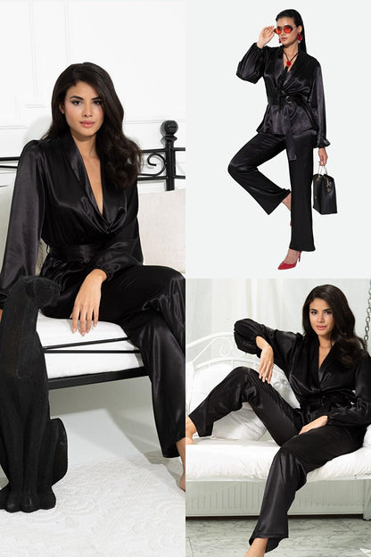 2-Piece Black Pajama Set Both Inside and Outside