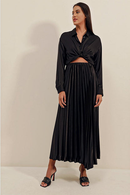 1896 Leather Look Pleated Skirt - Black