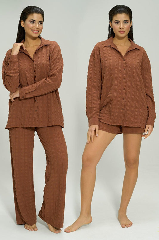 3-Piece Waffle Fabric Pajama Set