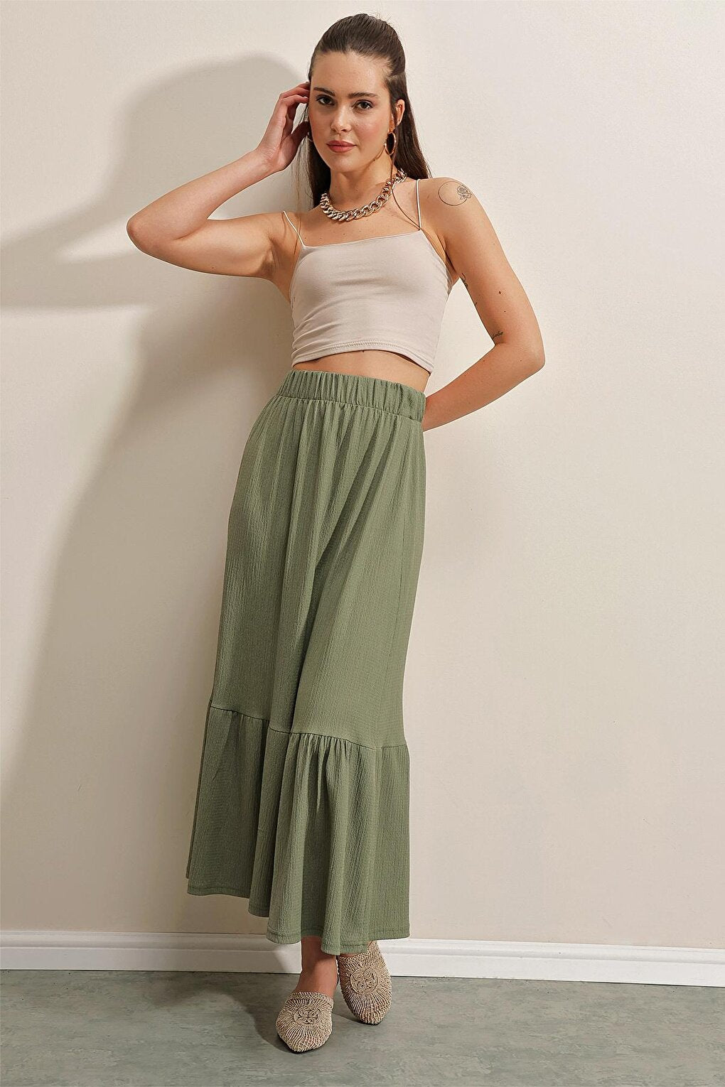 1886 Long Knitted Skirt - Khaki